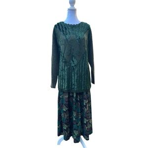 BOSTON TRADERS Vintage SZ 10 (US 6/8) green/black/brown fall Print Midi Skirt